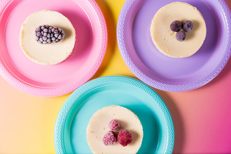 Cheesecake with delicious berries on a plateの写真素材