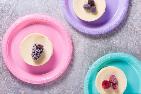 Cheesecake with delicious berries on a plateの写真素材