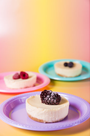 Cheesecake with delicious berries on a plateの写真素材