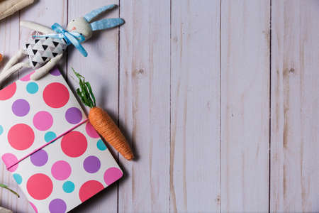 Easter holiday decoration background. High angle viewの写真素材