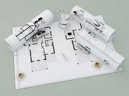 architectural design with coffee green backgroundの写真素材