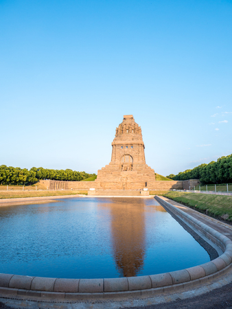 Leipzig, Monument to the Battle of the Nations with Pondの写真素材