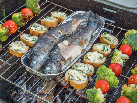 Vegan grilling in the gardenの写真素材