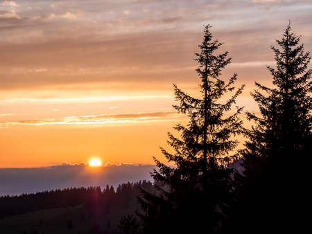 Sunset in the Black Forestの写真素材
