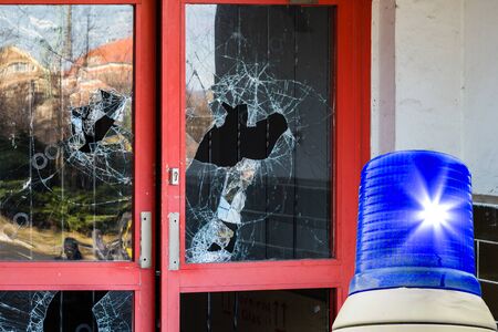 Blue light burglary doorの写真素材