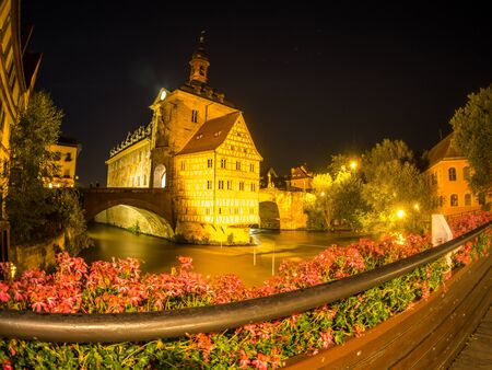Bamberg town hall at night in wide angleの写真素材