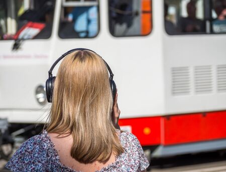 distracted woman in trafficの写真素材