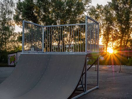 Halfpipe in the skate parkの写真素材