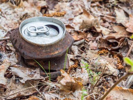 Conservation old tin can in the forest