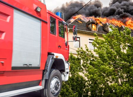 Fire department at a roof fire