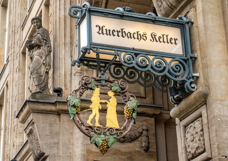 Auerbachs cellar in Leipzig at nightの写真素材