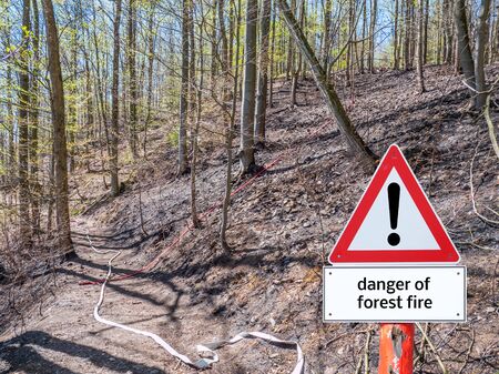 Warn sign danger of forest fireの写真素材