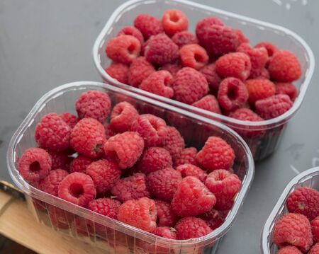 raspberries on the organic marketの写真素材