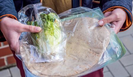 Plastic garbage on foodの写真素材