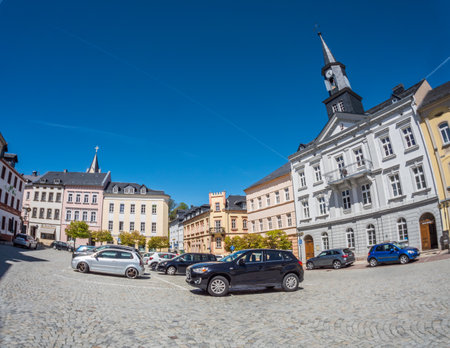Town Hall with Market Place of Bad Lobenstein in Thuringiaのeditorial素材
