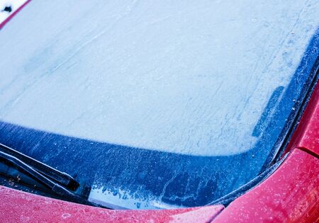 Night frost on the windscreen Winter onsetの写真素材