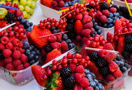 Red berries mix on the marketの写真素材