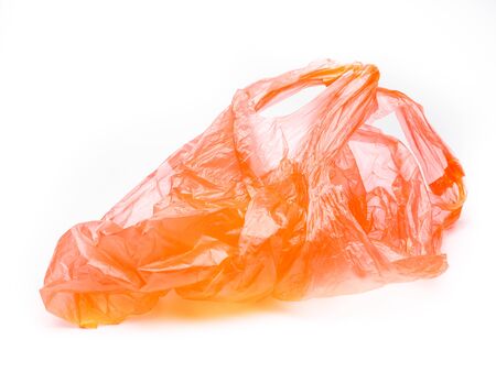 Red plastic bag isolated white backgroundの写真素材
