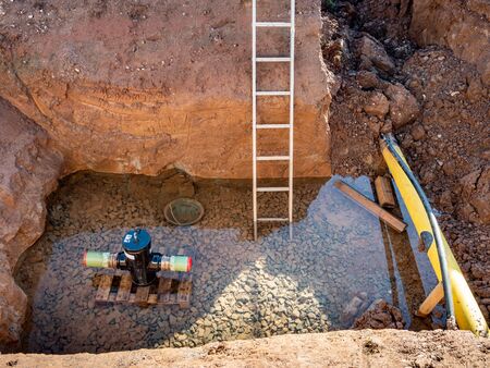 Construction site water pipes are being renovatedの写真素材