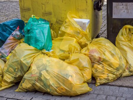 Yellow bags full of plastic waste