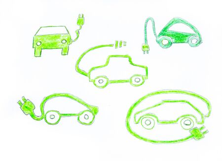 Many eco electric cars painted drawingの写真素材
