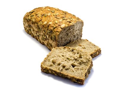 Pumpkin seed bread isolated on white background