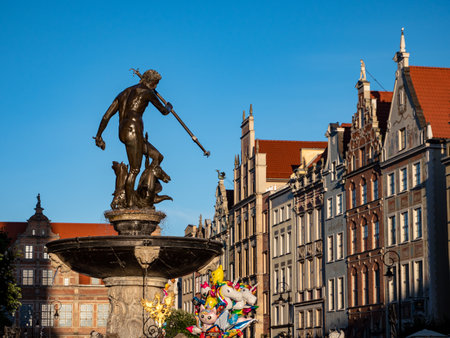 statue of neptune fountain in gdansk polandのeditorial素材