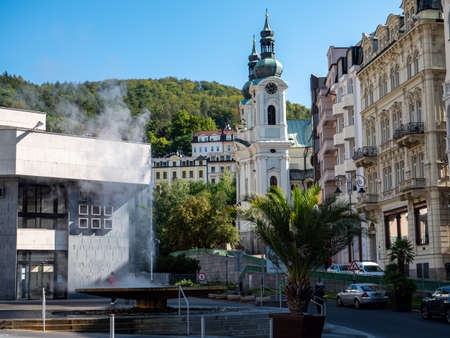 Hot spring in the old town of Karlovy Varyの写真素材