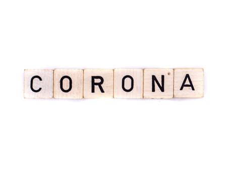 Text Corona cubes isolated on white background