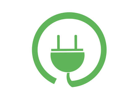 Button power plug green vector isolated on white background