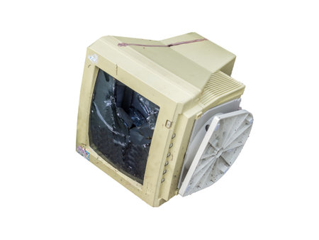 Old monitor isolated on white backgroundの写真素材