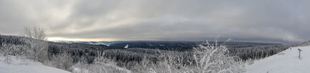 Panoramic view over the Vogtland in Saxonyの写真素材