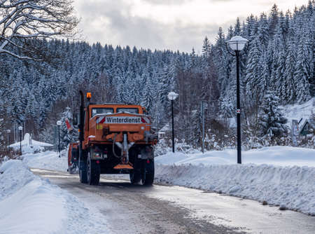 German winter service in action on the country roadの写真素材