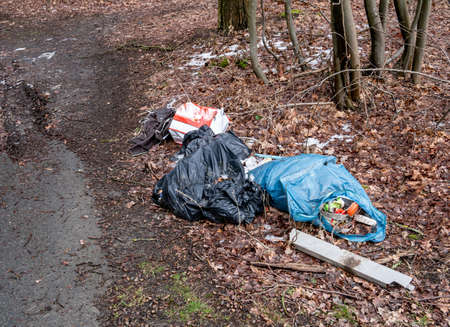 illegal garbage dump on the edge of the forestの写真素材