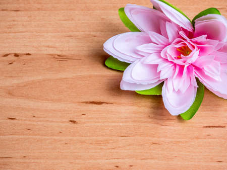 Lotus Flower on Wooden Textureの写真素材