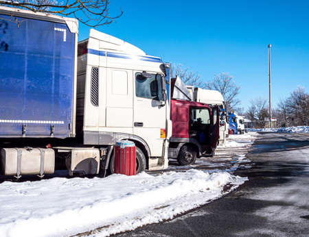 Driving ban for trucks in winter chaosの写真素材