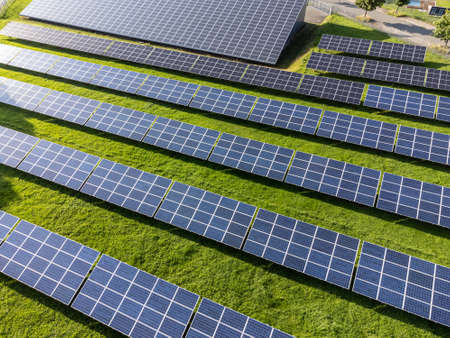 Solar field in a meadowの写真素材