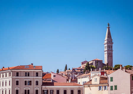 panorama of the romantic port city of Rovinj in Croatiaの写真素材