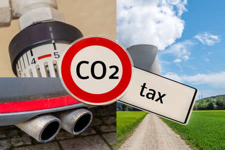 Warning sign symbolic of Co2 tax in Germanyの写真素材