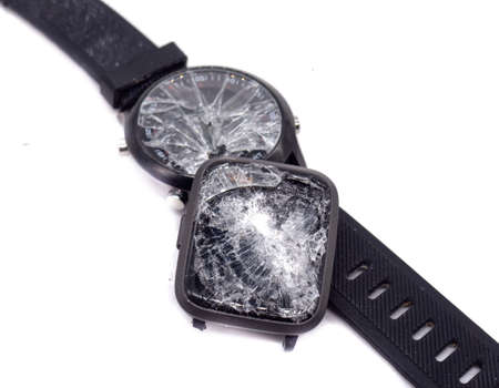 repair service Broken display of a clock on white backgroundの写真素材