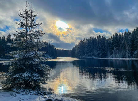 lake in the vogtland mountainsの写真素材