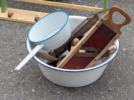 Old kitchen utensils at the flea market