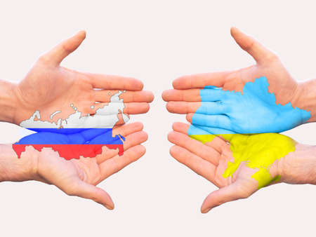 Hands for peace between Russia and Ukraineの写真素材
