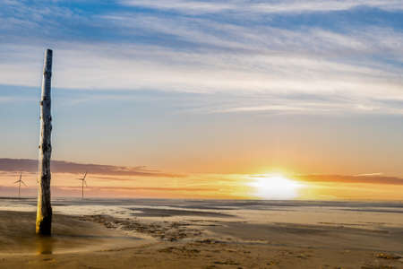 Watts on the North Sea at sunsetの写真素材