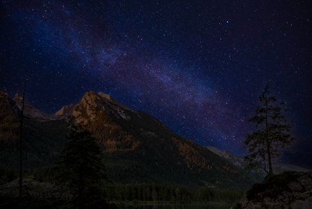 Berchtesgaden Alps with the Milky Way in the backgroundの写真素材