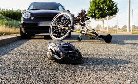 Accident involving a bicycle and a car Symbolicの写真素材