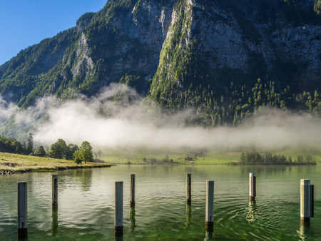 Fog over the Koenigssee in Berchtesgadenの写真素材