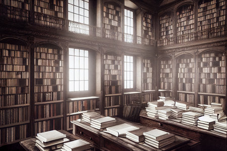 books in an old libraryの写真素材