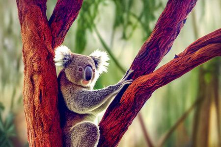 close up of a koala in the tree illustrationの写真素材