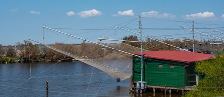 Panorama Fishing in the port town of Comacchio Italy